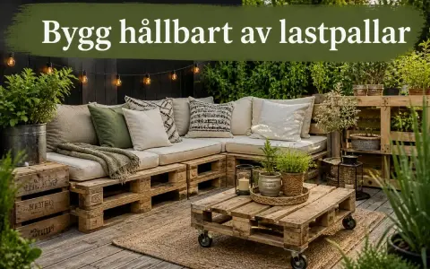 En bekväm soffa och ett soffbord av lastpallar skapar en mysig uteplats.
