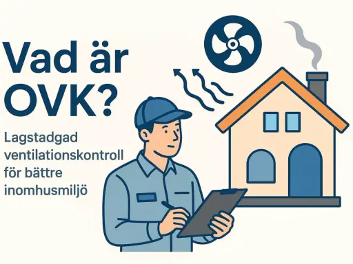 En tekniker utför obligatorisk ventilationskontroll (OVK) vid ett hus för att säkerställa god inomhusmiljö.