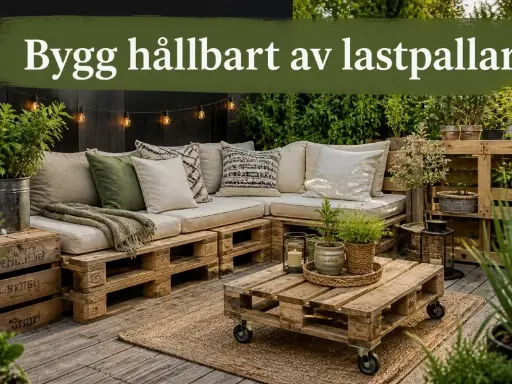En bekväm soffa och ett soffbord av lastpallar skapar en mysig uteplats.